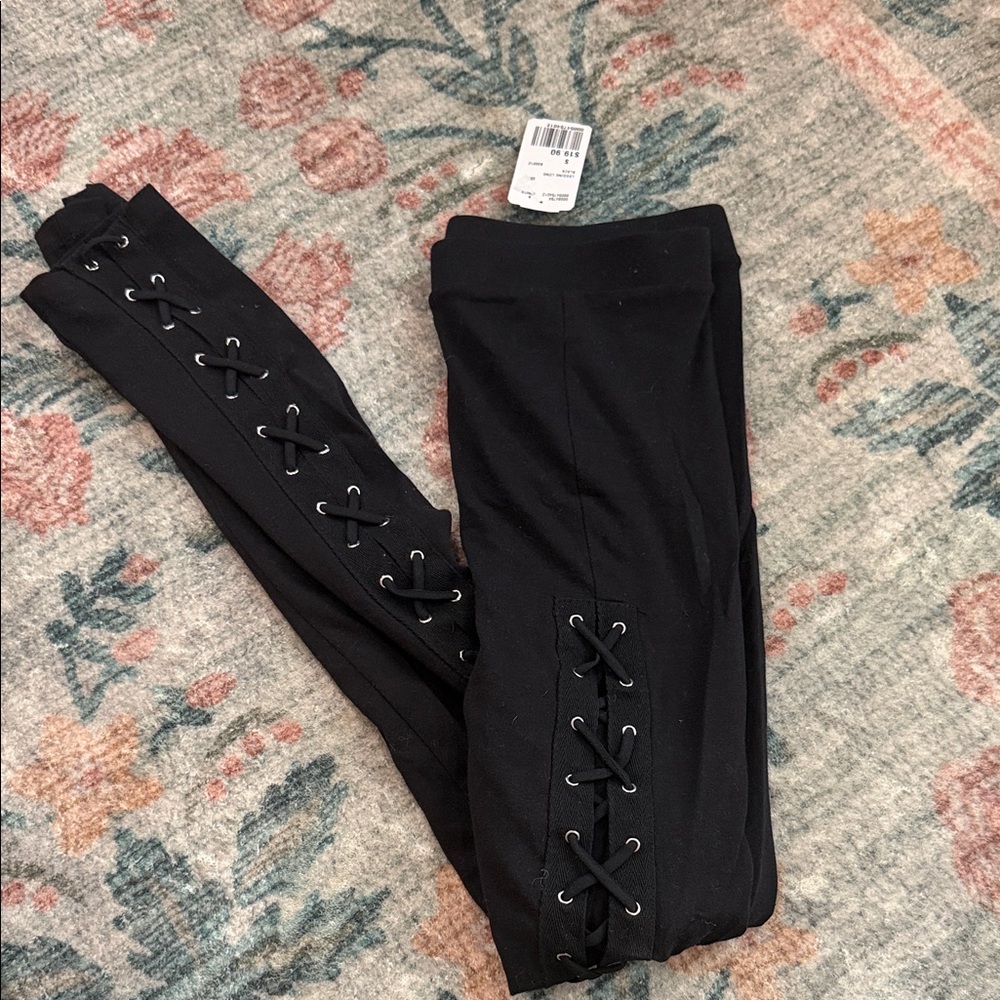 Forever 21 Black Lace-Up Leggings